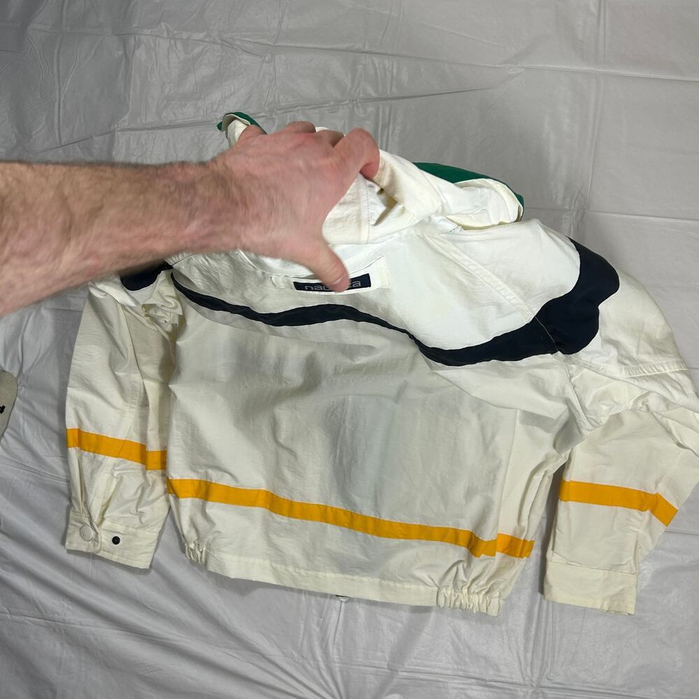 Vintage Nautica Men's Large Sailing Jacket White with Accents, Roll Away Hood - Picture 11 of 12